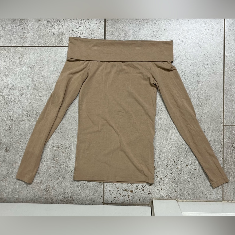 Off-Shoulder Tan Long Sleeve Top